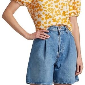 Mother x SNACKS! The Pleated Fun Dip Denim Shorts